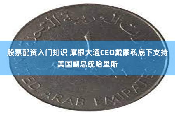 股票配资入门知识 摩根大通CEO戴蒙私底下支持美国副总统哈里斯